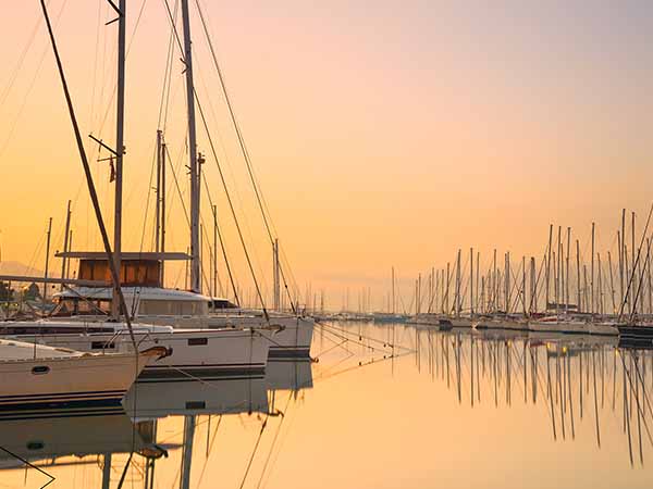 Sunset in Alimos marina in Athens, Greece.