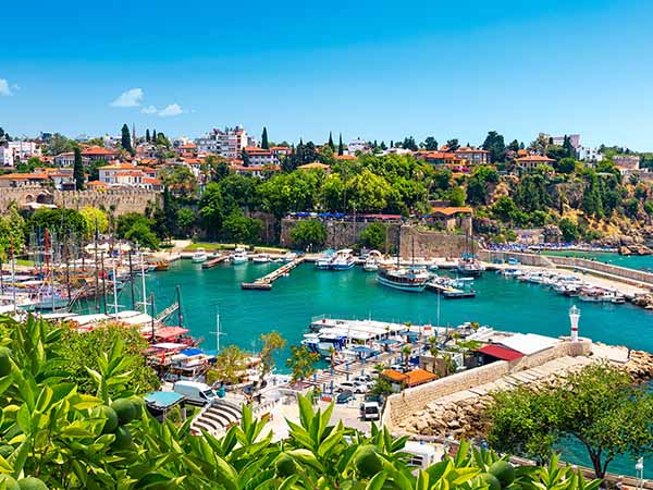 Panoramic view of harbor in Antalya Kaleici Old Town. Antalya, Turkey