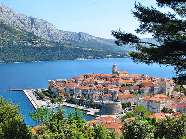 Panorama of Korcula, old medieval town in Dalmatia region, Croatia