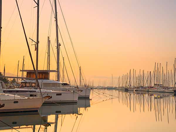 Sunset in Alimos marina in Athens, Greece.