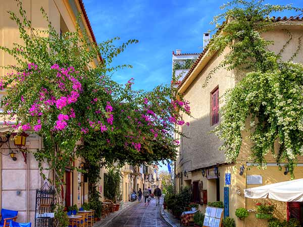 Plaka,an old historical neighbourhood of Athens, clustered around the northern and eastern slopes of the Acropolis,known as the 