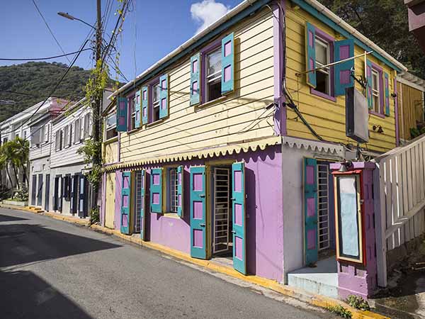 Street landscape of the city Road Town in Tortola in the Caribbean Sea