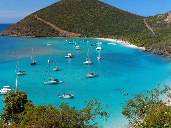 Panoramic view of tropical shoreline in British Virgin Island (BVI), Caribbean