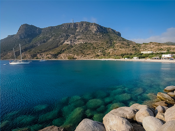 Kefalos village Kamari beach in Kos island Greece