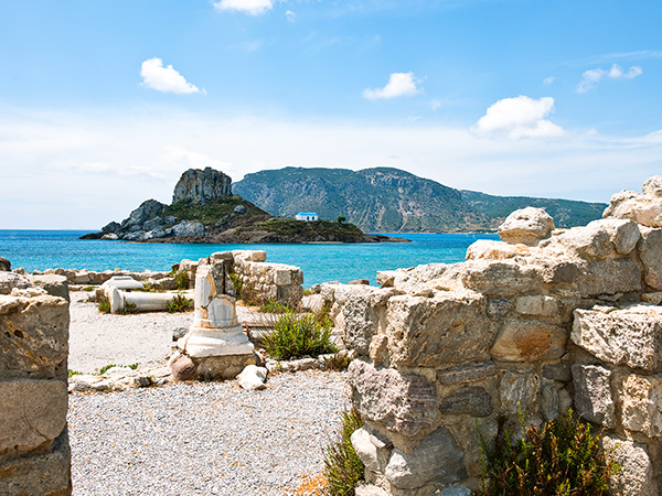 Greece, Dodecanese, Kos, the ruins of Agios Stefanos basilica in the Kefalos bay