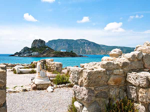 Greece, Dodecanese, Kos, the ruins of Agios Stefanos basilica in the Kefalos bay