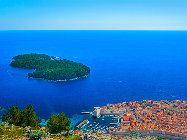 Scenic aerial view at famous Dubrovnik Riviera in Croatia, popular summer tourist destination and Game of Thrones scenery.