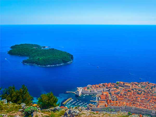 Scenic aerial view at famous Dubrovnik Riviera in Croatia, popular summer tourist destination and Game of Thrones scenery.