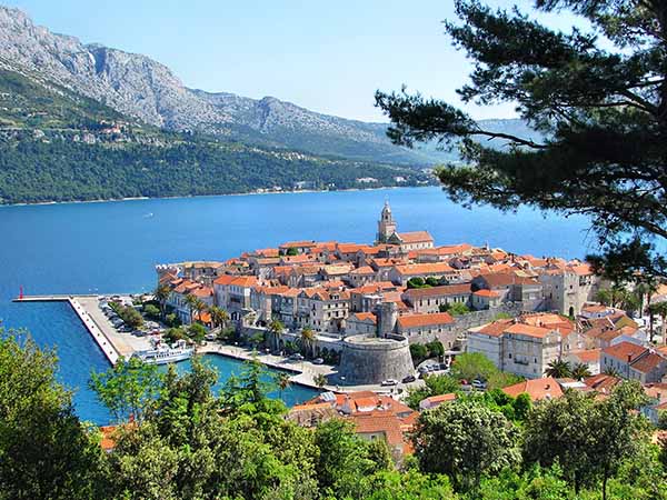 Panorama of Korcula, old medieval town in Dalmatia region, Croatia