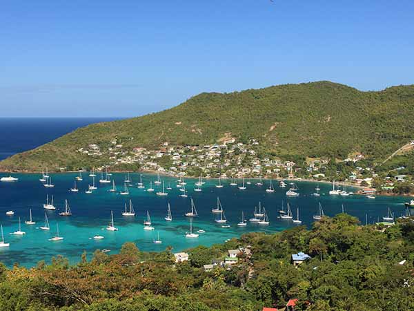 Tropical bay on Bequia Island, St. Vincent in the Caribbean