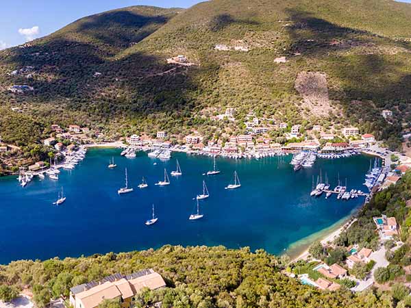 Sivota bay panorama in Lefkada Island aerial view