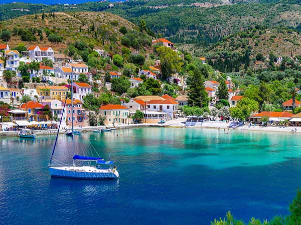 colorful Greece series - colorful Assos with beautiful bay. Kefalonia , Ionian islands