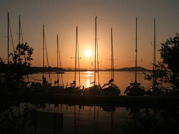 Sunset over Zut Marina in the the biggest Mediterranean archipelago, Croatian Kornati.