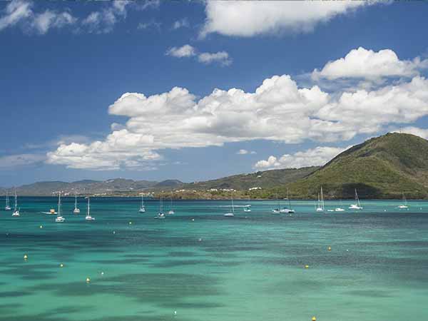 The beautiful clear blue seas of the Caribbean in Martinique.