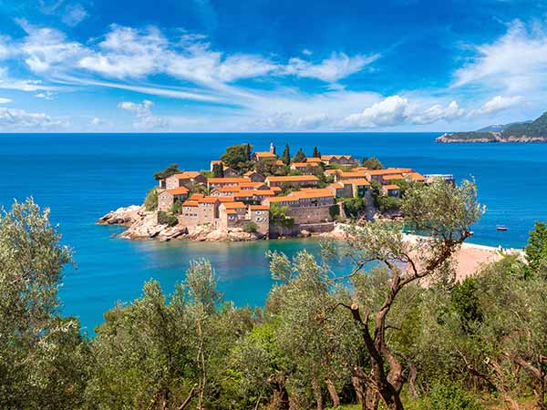 Sveti Stefan island in Budva in a beautiful summer day, Montenegro