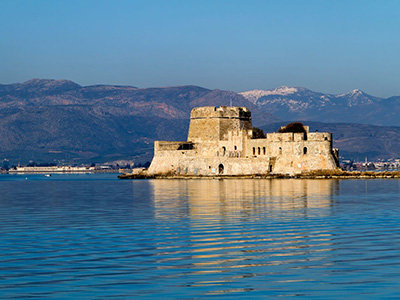 Bourtzi fort, Nafplion Greece, Peloponese peninsula, Grece Yacht charter Sailing holiday Peloponnese flotilla 