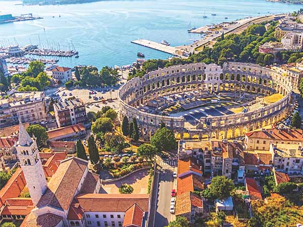 Pula Arena, a UNESCO World Heritage Site Roman amphitheatre in Pula, Croatia. Croatia yacht charter.  