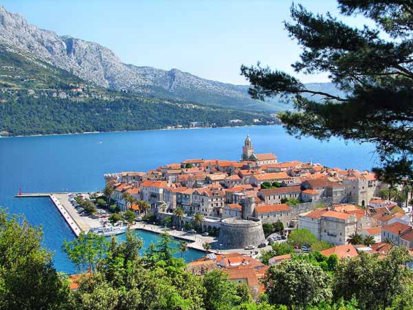 Panorama of Korcula, old medieval town in Dalmatia region, Croatia