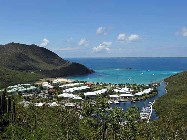 view from atop Marcel Cove, St Martin French side, West Indies