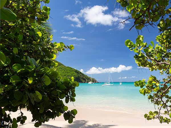 Anse Marcel beach and boats on french side of St Martin Sint Maarten Caribbean