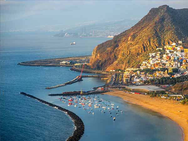 Aerial view on Teresitas beach near Santa Cruz de Tenerife on Canary islands, Spain.
