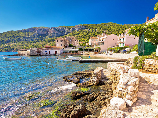 Komiza on Vis island coastline view, Dalmatia, Croatia