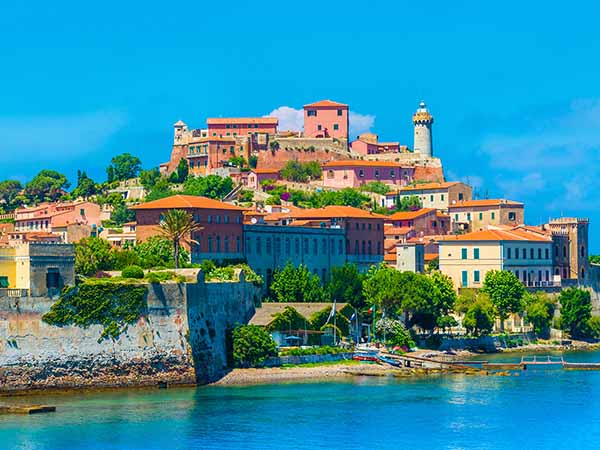 Panoramic view over Portoferraio town of isola d'Elba, Elba island in Tuscany region, Italy.