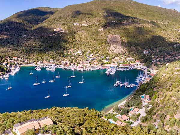 Sivota bay panorama in Lefkada Island aerial view