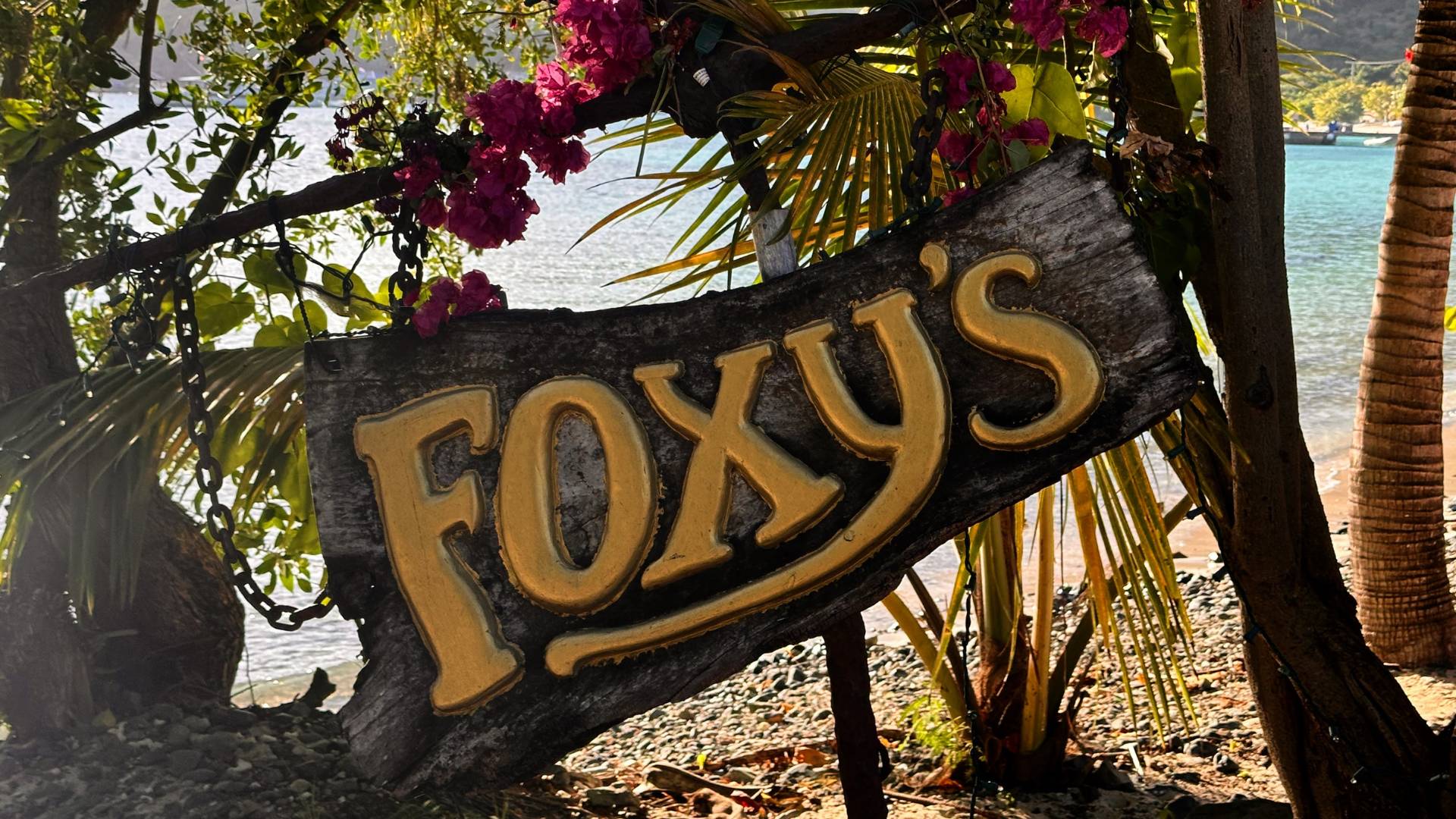 Fun at Foxy&rsquo;s, popular beach bar and restaurant on Jost Van Dyke, the British Virgin Islands
