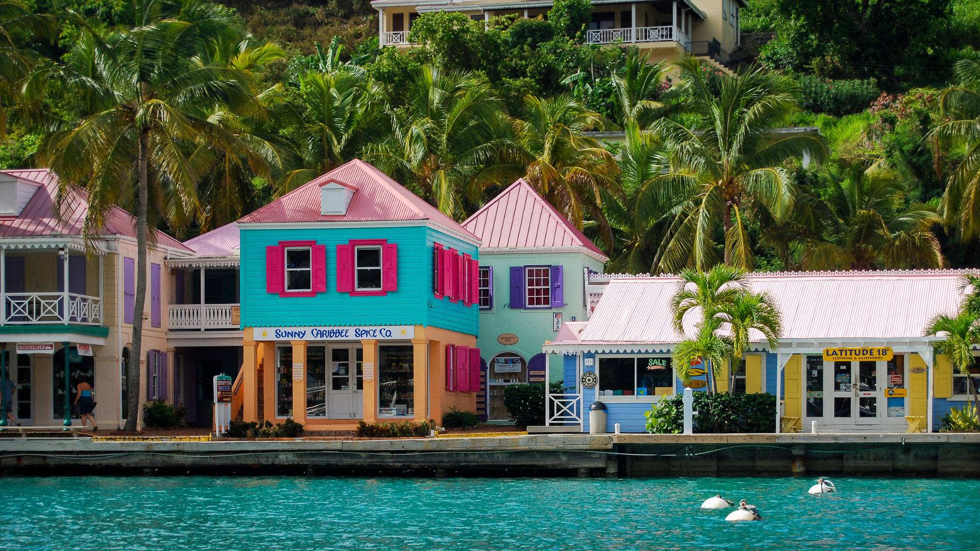 Colourful buildings of Soper&rsquo;s Hole, Tortola, the British Virgin Islands