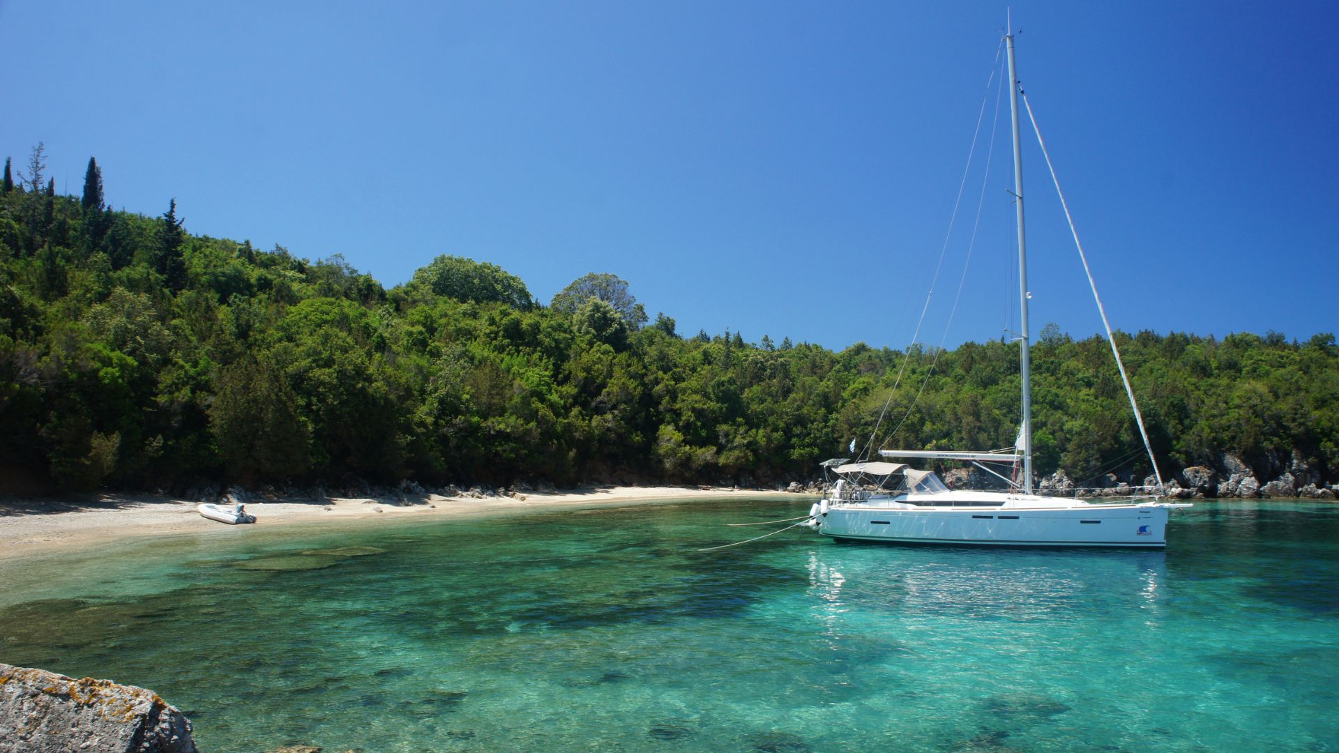 Yacht anchored in a bay in Greece